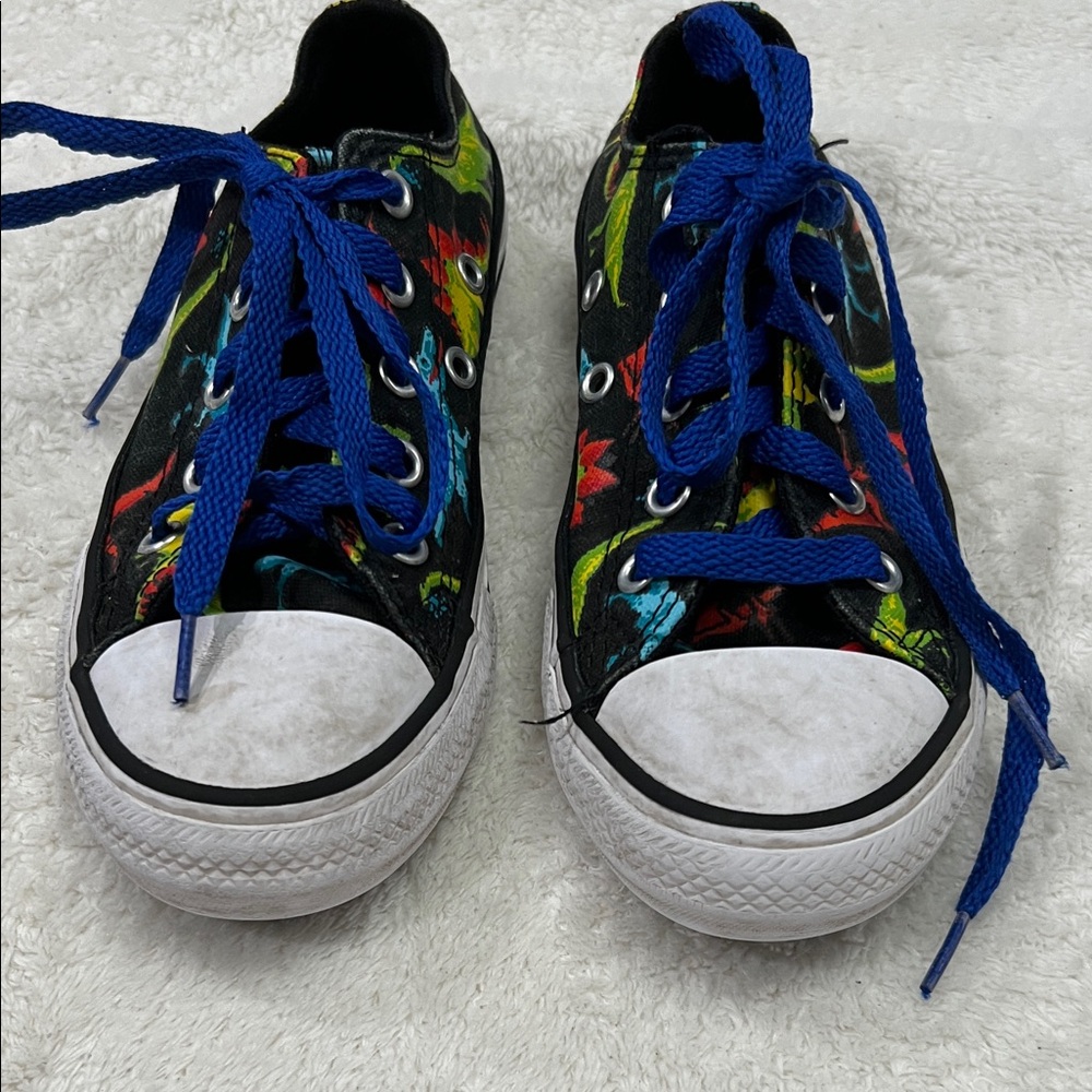 Converse All Star Colorful Kids Dinosaur Print Sneakers with Blue Laces, Size 13